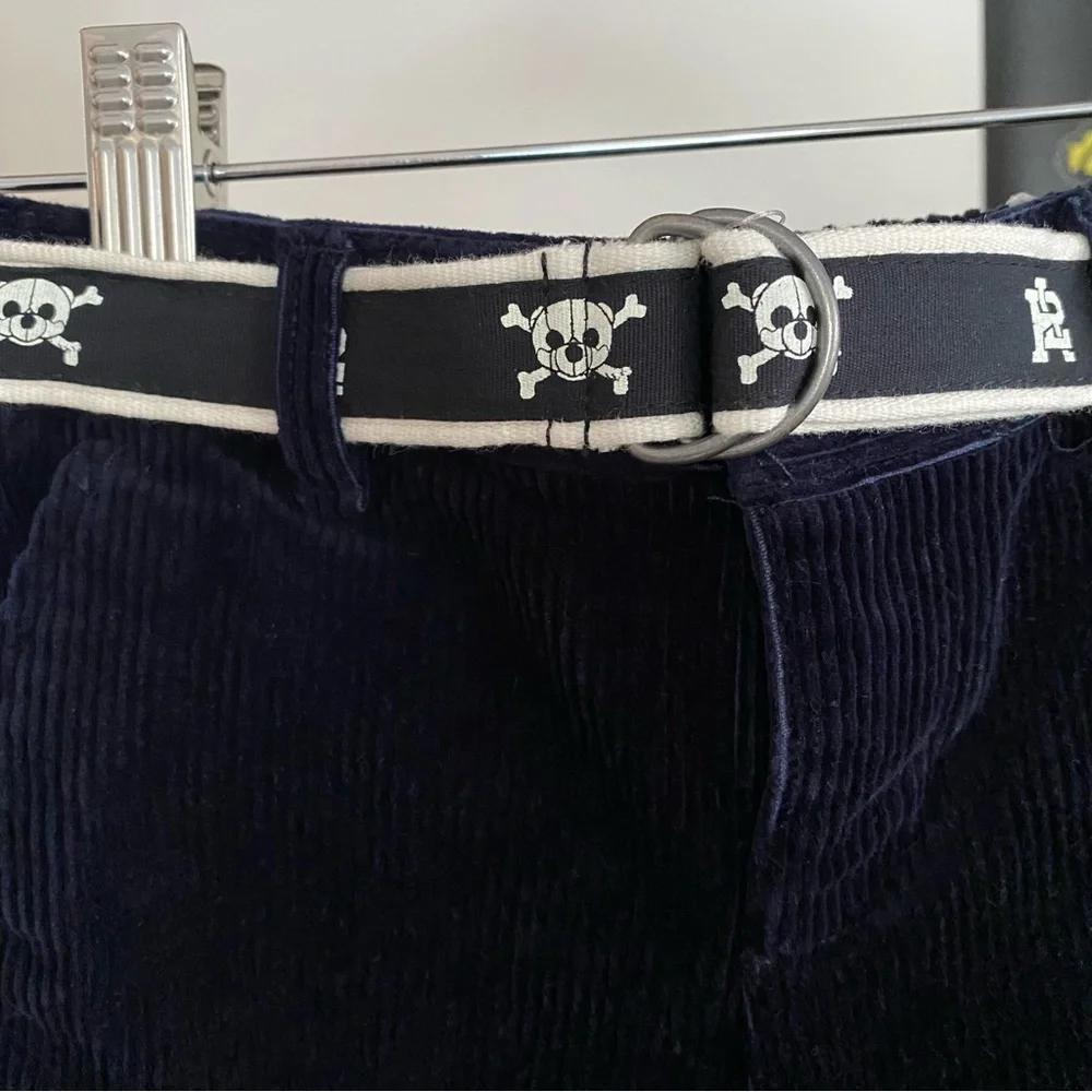 Ralph Lauren Navy Blue Corduroy Pants With Skull Logo Belt 24 months